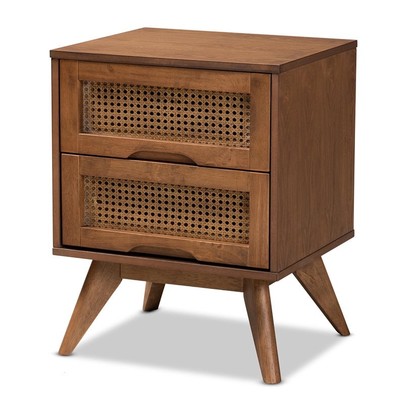 Bowery Hill Brown Finished Wood and Synthetic Rattan 2-Drawer Nightstand