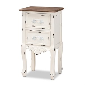 Bowery Hill Two-Tone Brown and Antique White Wood 2-Drawer End Table