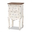 Bowery Hill Two-Tone Brown and Antique White Wood 2-Drawer End Table
