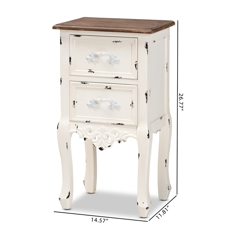 Bowery Hill Two-Tone Brown and Antique White Wood 2-Drawer End Table