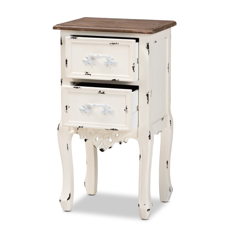 Bowery Hill Two-Tone Brown and Antique White Wood 2-Drawer End Table
