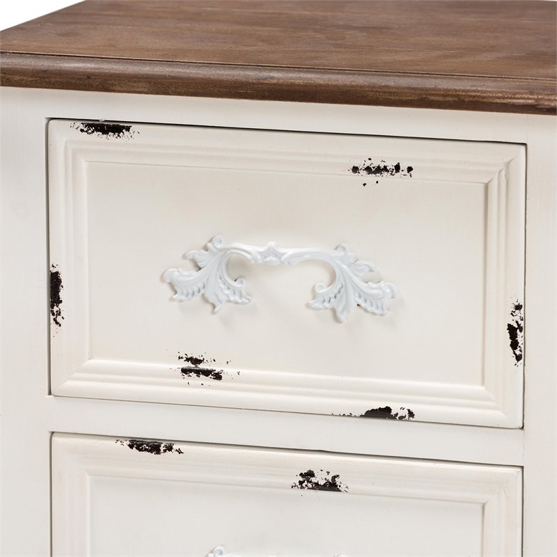Bowery Hill Two-Tone Brown and Antique White Wood 2-Drawer End Table