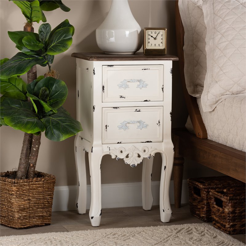 Bowery Hill Two-Tone Brown and Antique White Wood 2-Drawer End Table