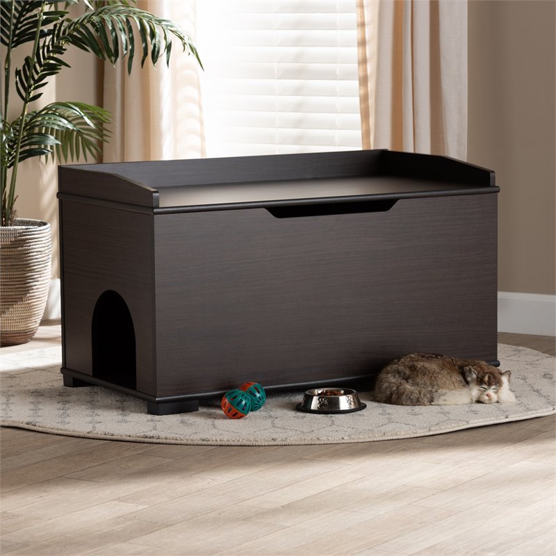 Bowery Hill Dark Brown Finished Wood Cat Litter Box Cover House