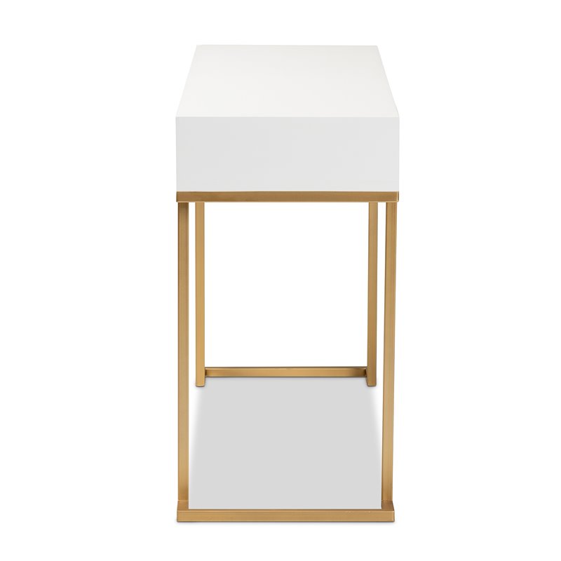 Bowery Hill White Finished Wood and Gold Metal 2-Drawer Console Table