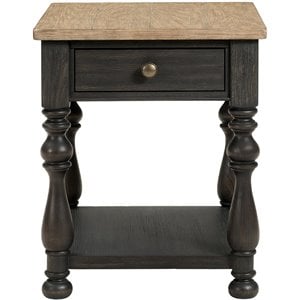 Bowery Hill Modern Wood Side Table in Antique Oak and Matte Black