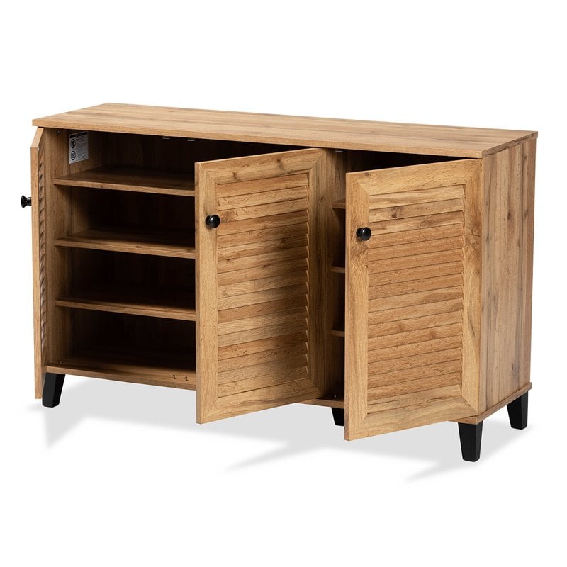 Bowery Hill Oak Brown Finished Wood 3-Door Shoe Storage Cabinet