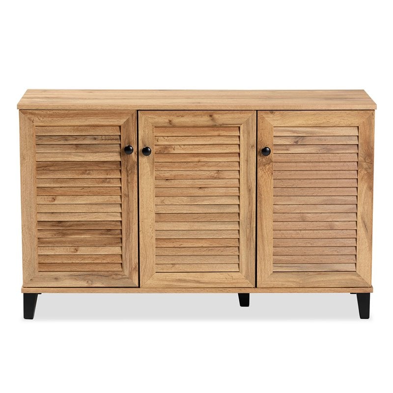 Bowery Hill Oak Brown Finished Wood 3-Door Shoe Storage Cabinet