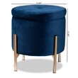 Bowery Hill Navy Blue Velvet and Gold Finished Metal Storage Ottoman