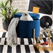 Bowery Hill Navy Blue Velvet and Gold Finished Metal Storage Ottoman