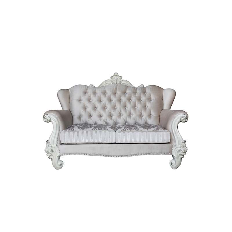 Bowery Hill Contemporary Loveseat in Ivory Velvet & Bone White