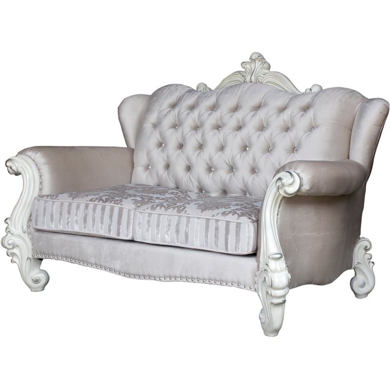 Bowery Hill Contemporary Loveseat in Ivory Velvet & Bone White