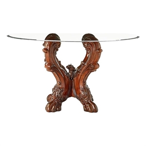 Bowery Hill Glass Cherry Round Dining Table Single Pedestal 54&quot