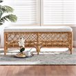 Bowery Hill Orchard White Fabric Upholstered and Brown Rattan Bench