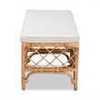 Bowery Hill Orchard White Fabric Upholstered and Brown Rattan Bench
