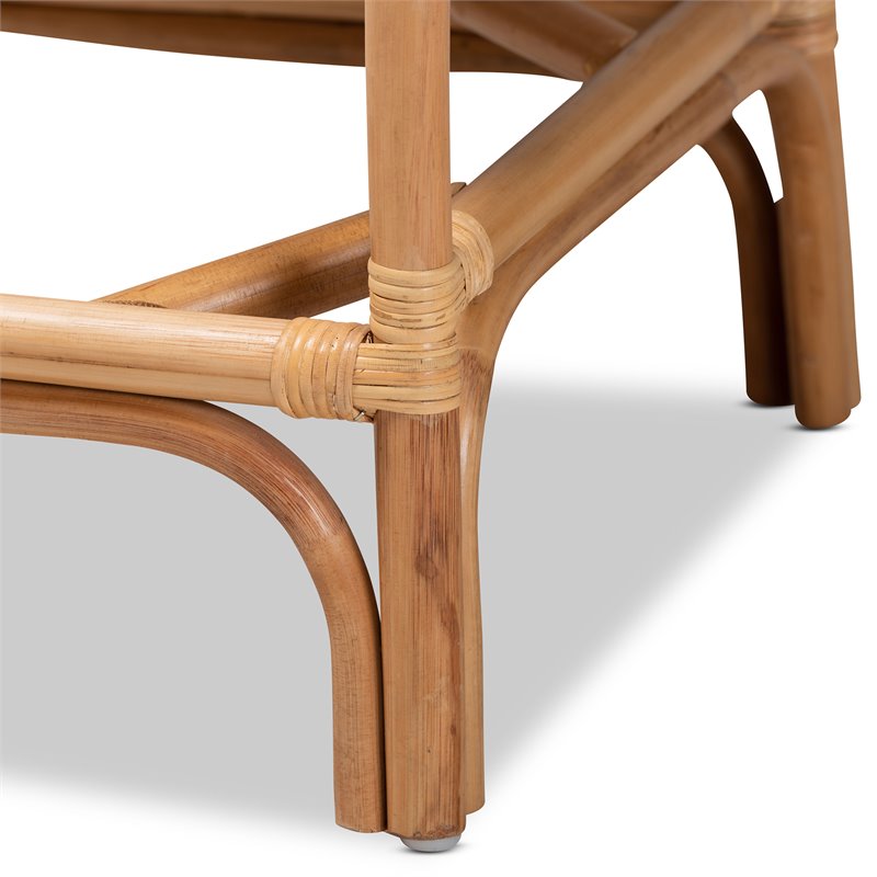 Bowery Hill White Fabric Upholstered and Brown Rattan Counter Stool