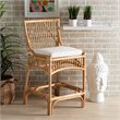 Bowery Hill White Fabric Upholstered and Brown Rattan Counter Stool