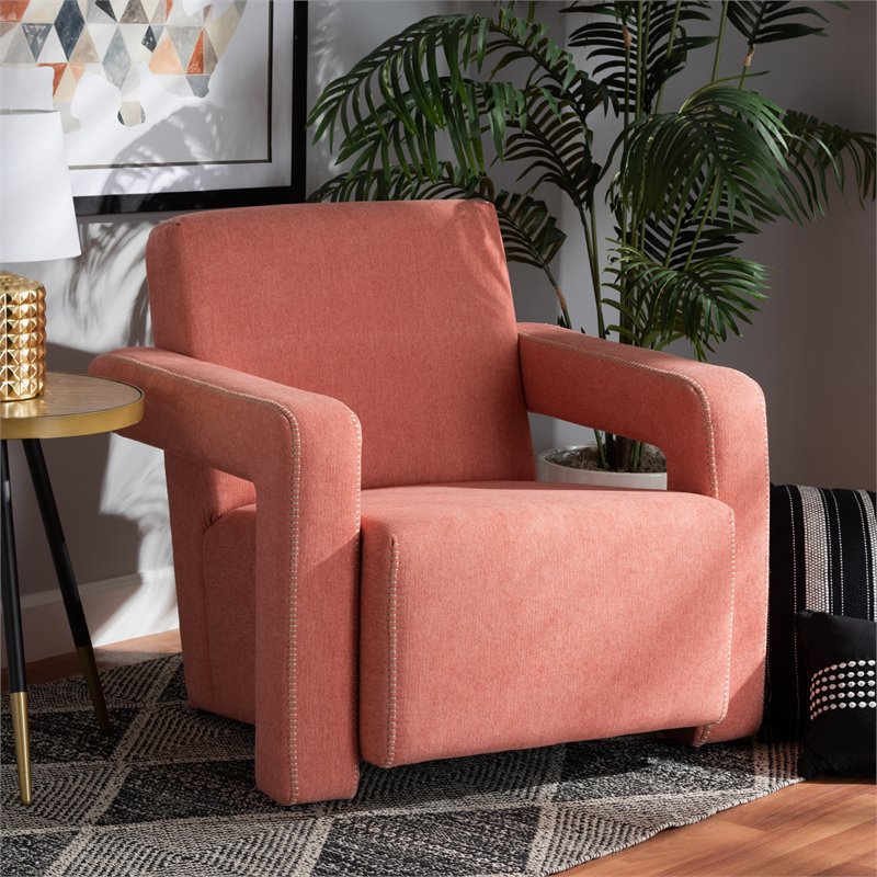 Bowery Hill Contemporary Light Red Fabric Upholstered Armchair
