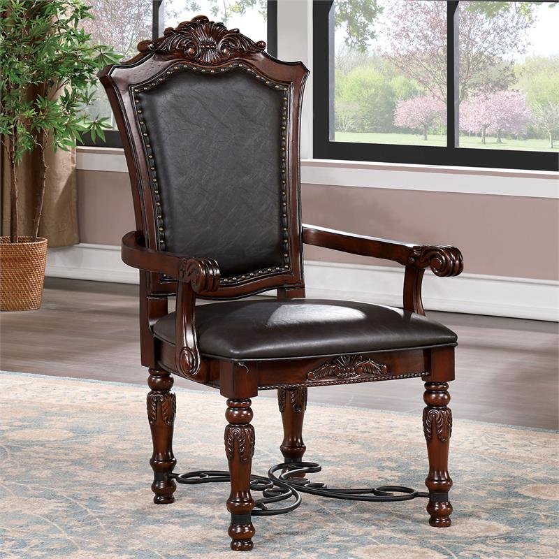Bowery Hill Traditional Wood Padded Armchair in Cherry (Set of 2)
