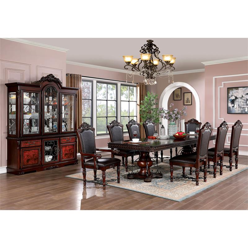 Bowery Hill Traditional Wood Padded Armchair in Cherry (Set of 2)