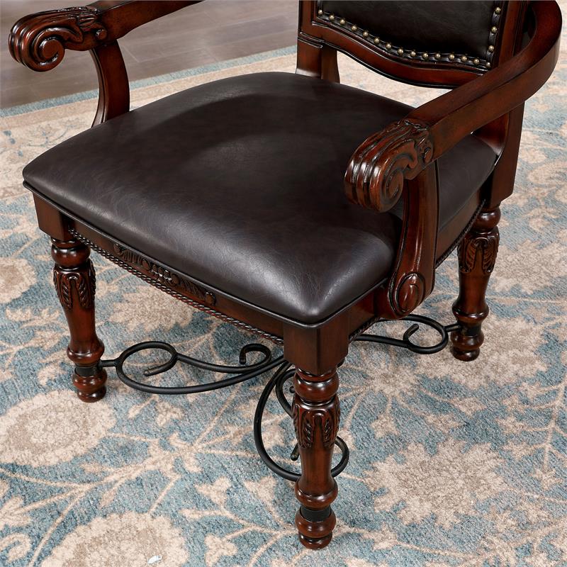 Bowery Hill Traditional Wood Padded Armchair in Cherry (Set of 2)