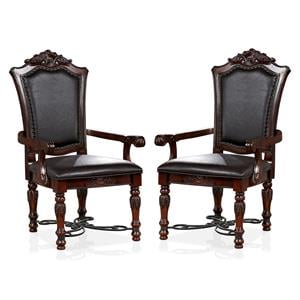 Bowery Hill Traditional Wood Padded Armchair in Cherry (Set of 2)