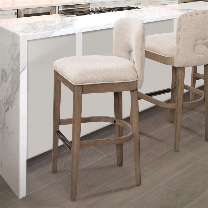 Bowery Hill Brown Solid Wood and White Fabric 24-inch Bar Stool