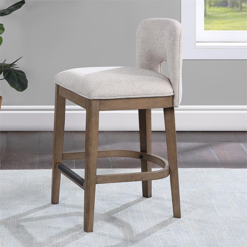 Bowery Hill Brown Solid Wood and White Fabric 24-inch Bar Stool