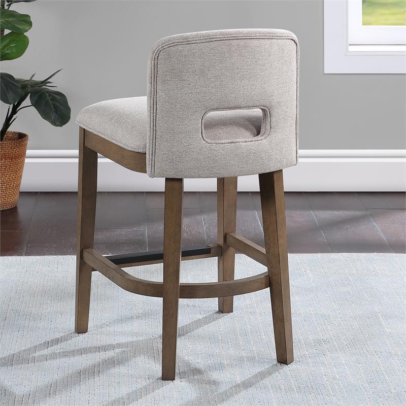 Bowery Hill Brown Solid Wood and White Fabric 24-inch Bar Stool