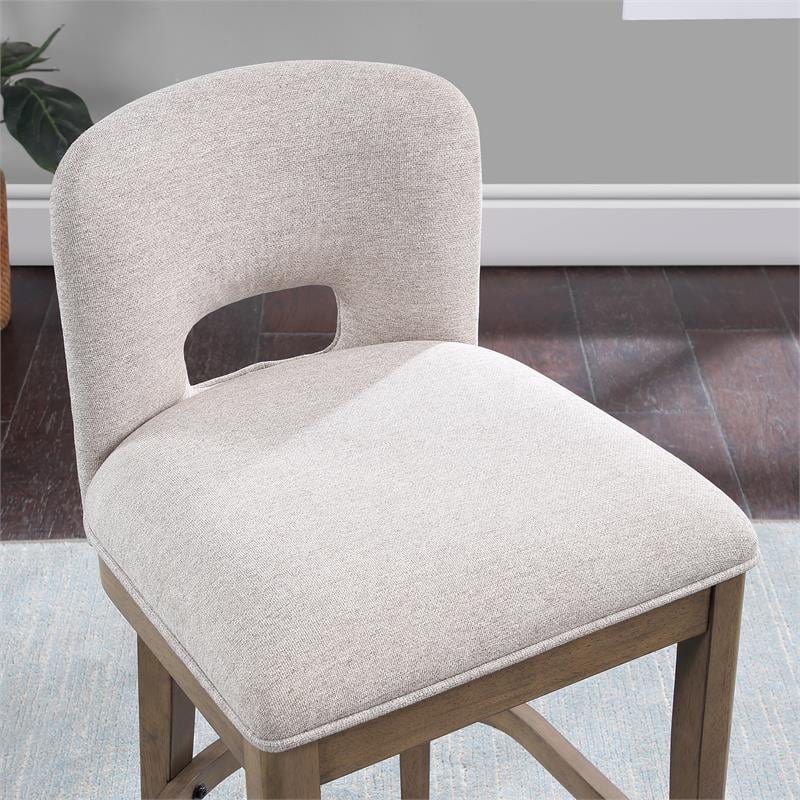 Bowery Hill Brown Solid Wood and White Fabric 24-inch Bar Stool