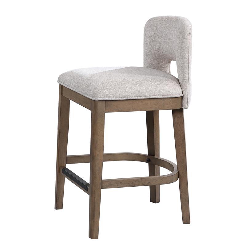 Bowery Hill Brown Solid Wood and White Fabric 24-inch Bar Stool