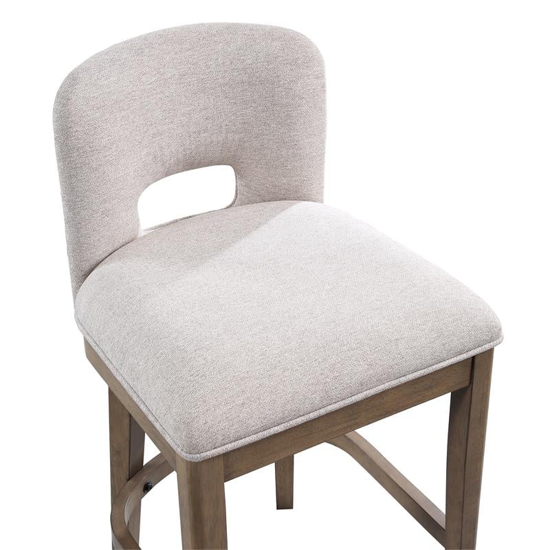 Bowery Hill Brown Solid Wood and White Fabric 24-inch Bar Stool