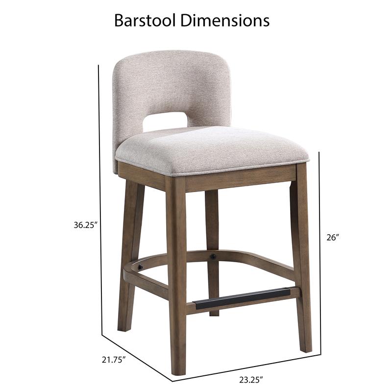 Bowery Hill Brown Solid Wood and White Fabric 24-inch Bar Stool