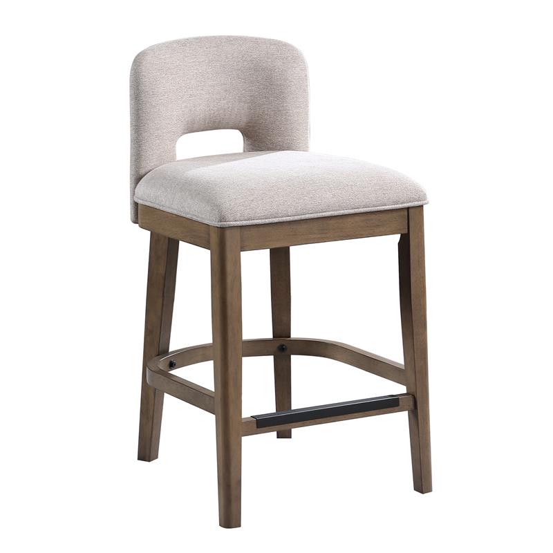 Bowery Hill Brown Solid Wood and White Fabric 24-inch Bar Stool