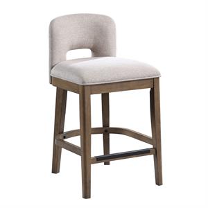 Bowery Hill Brown Solid Wood and White Fabric 24-inch Bar Stool