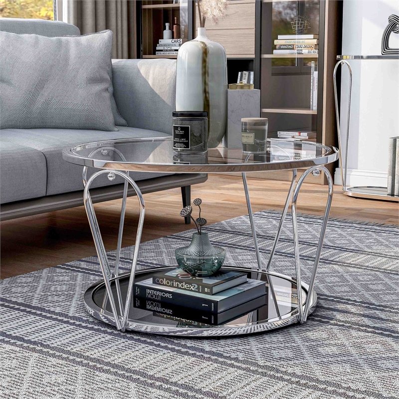 Bowery Hill Contemporary Metal 1-Shelf Coffee Table in Chrome