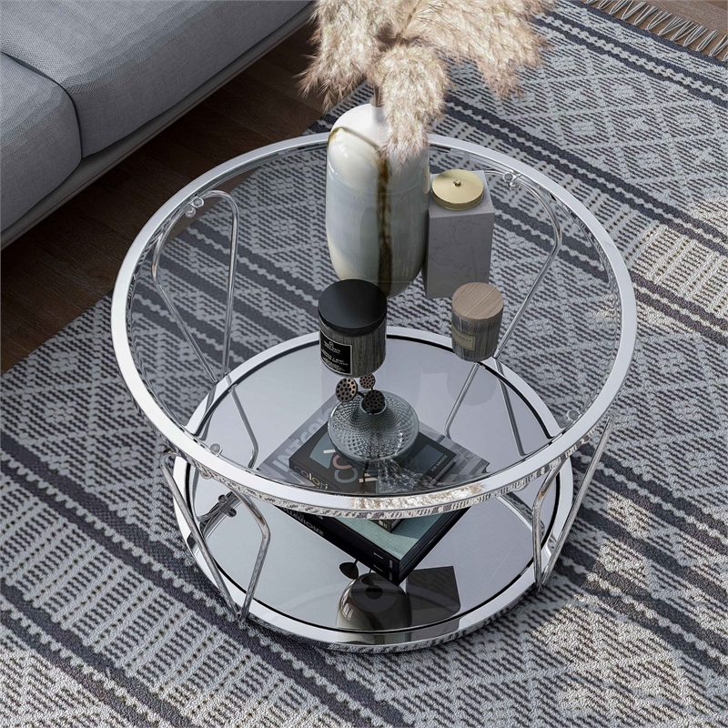 Bowery Hill Contemporary Metal 1-Shelf Coffee Table in Chrome