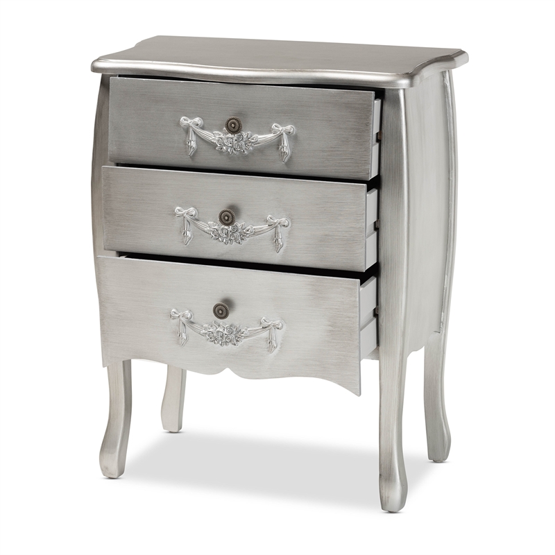 Bowery Hill Brushed Silver Finished Wood 3-Drawer Storage Cabinet