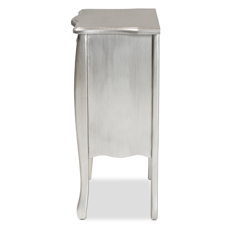 Bowery Hill Brushed Silver Finished Wood 3-Drawer Storage Cabinet