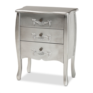 bowery hill brushed silver finished wood 3-drawer storage cabinet