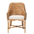 Bowery Hill Natural Brown Woven Rattan Dining Arm Chair with Cushion