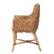 Bowery Hill Natural Brown Woven Rattan Dining Arm Chair with Cushion