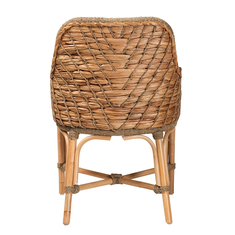 Bowery Hill Natural Brown Woven Rattan Dining Arm Chair with Cushion