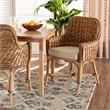 Bowery Hill Natural Brown Woven Rattan Dining Arm Chair with Cushion