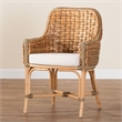 Bowery Hill Natural Brown Woven Rattan Dining Arm Chair with Cushion