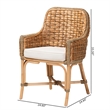 Bowery Hill Natural Brown Woven Rattan Dining Arm Chair with Cushion
