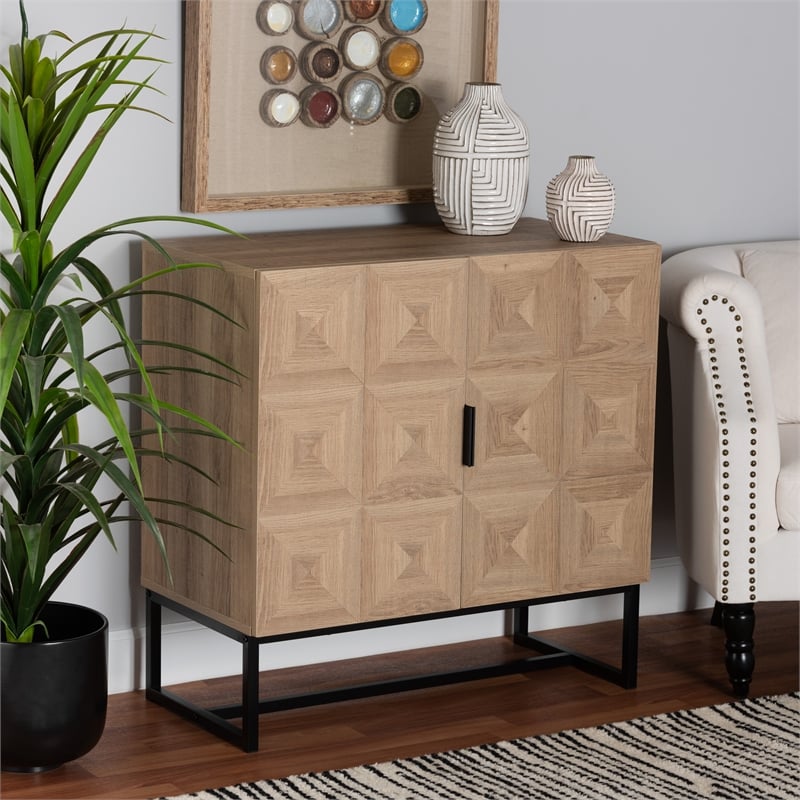 Bowery Hill Brown Finished Wood and Black Metal 2-Door Storage Cabinet
