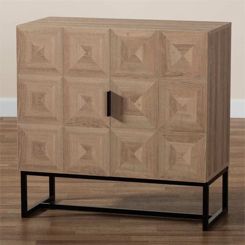 Bowery Hill Brown Finished Wood and Black Metal 2-Door Storage Cabinet