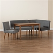 Bowery Hill Gray Velvet and Brown Wood 4-Piece Dining Nook Set