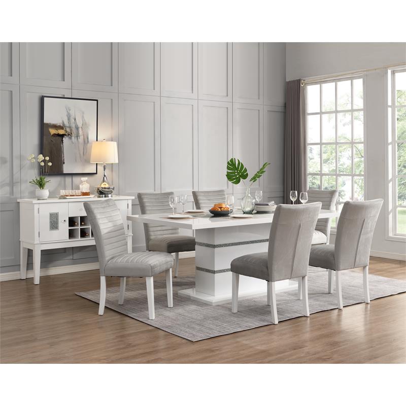 Bowery Hill Rectangle Wood Top Dining Table in Gray and White High Gloss
